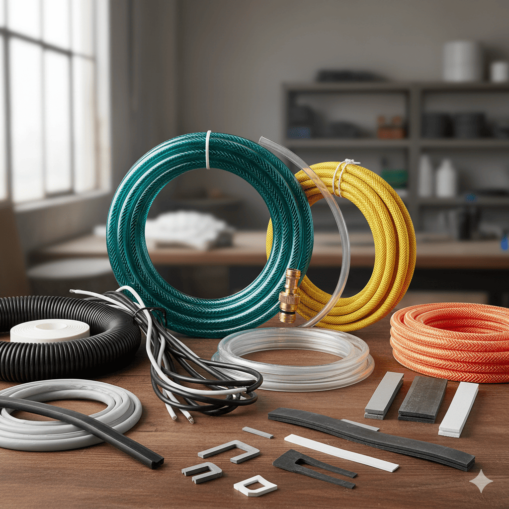 Montage of various products made from PVC compounds