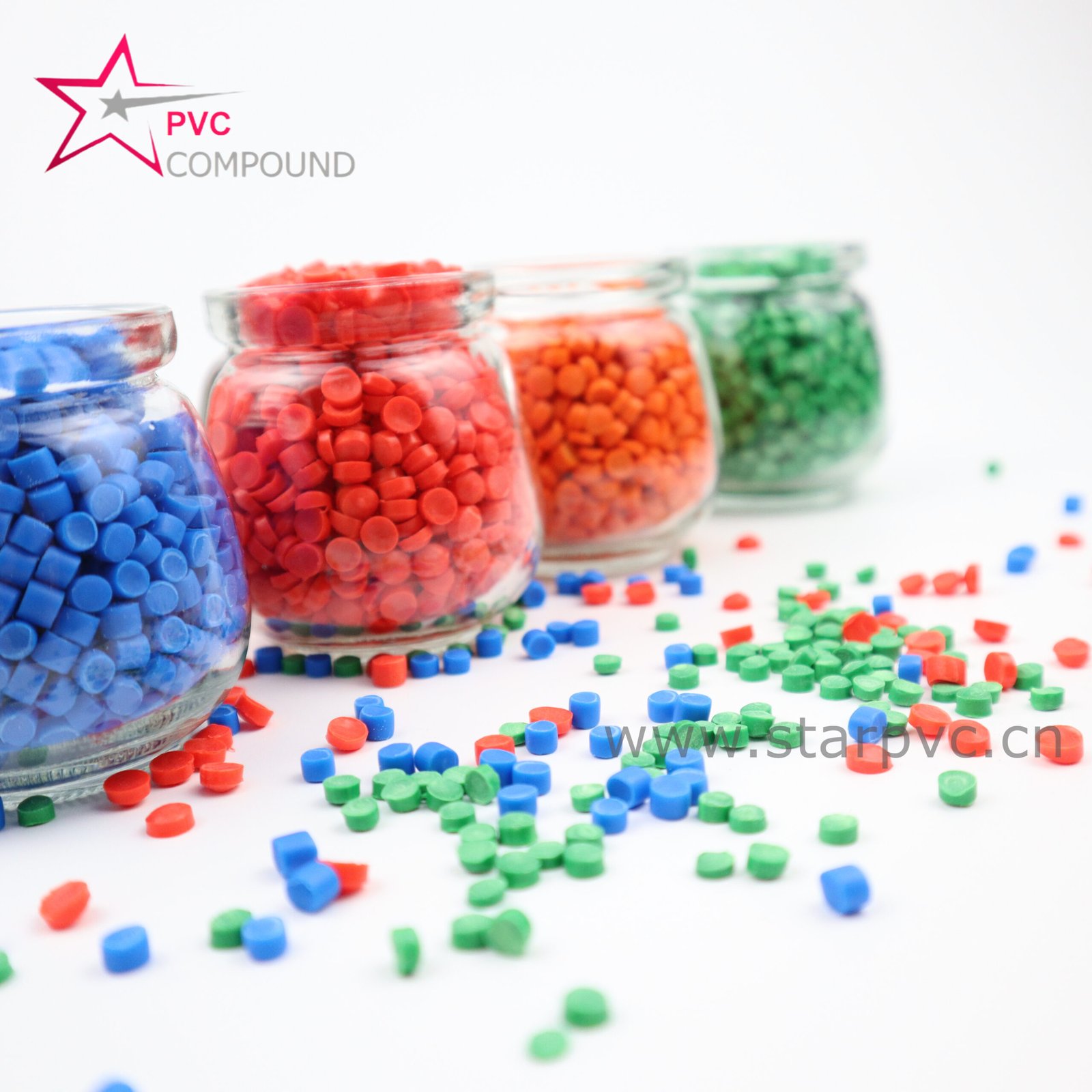 Rigid PVC compound pellets on a factory floor