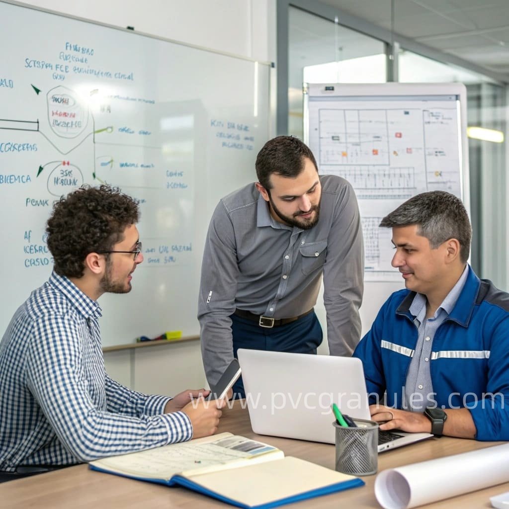 A team of engineers collaborating with a client